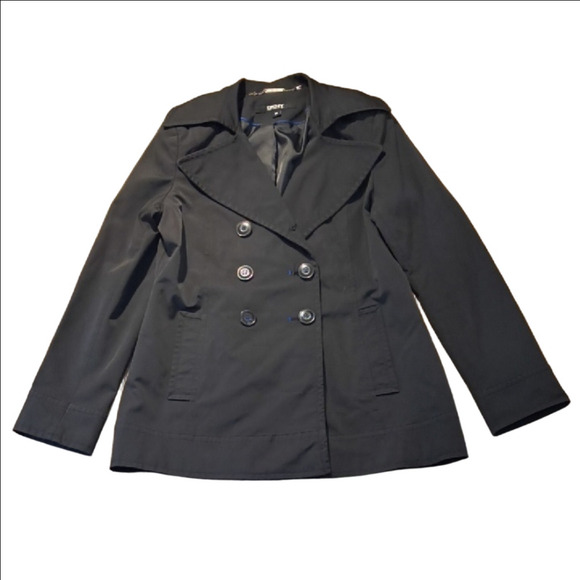 DKNY Women's Classic Black Pea Coat - Picture 3 of 4